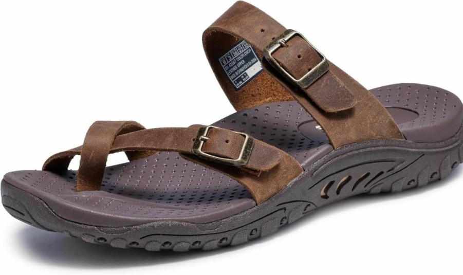 Skechers Women's Reggae Double Buckle Slide Sandals - Comfortable Toe Thong Beach Footwear