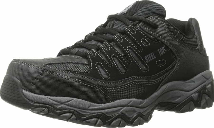 Skechers Men's Cankton Steel Toe Work Shoes - EH Rated, Memory Foam Comfort, Black/Charcoal - Size 9