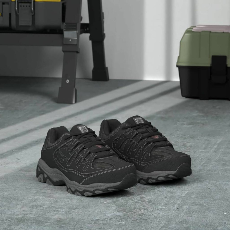 Skechers Men's Cankton Steel Toe Work Shoes - EH Rated, Memory Foam Comfort, Black/Charcoal - Size 9