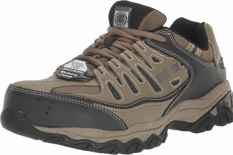 Skechers Men's Cankton Steel Toe Work Shoes with Memory Foam - EH Rated, Pebble/Black, Size 9.5, Durable Construction Footwear