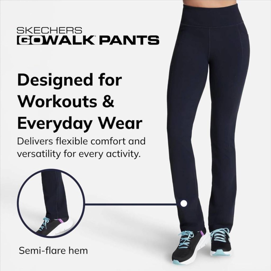 Skechers Women's Go Walk High Waisted Pants - 4-Way Stretch, Moisture-Wicking, Layered Waistband, Black, Medium Tall